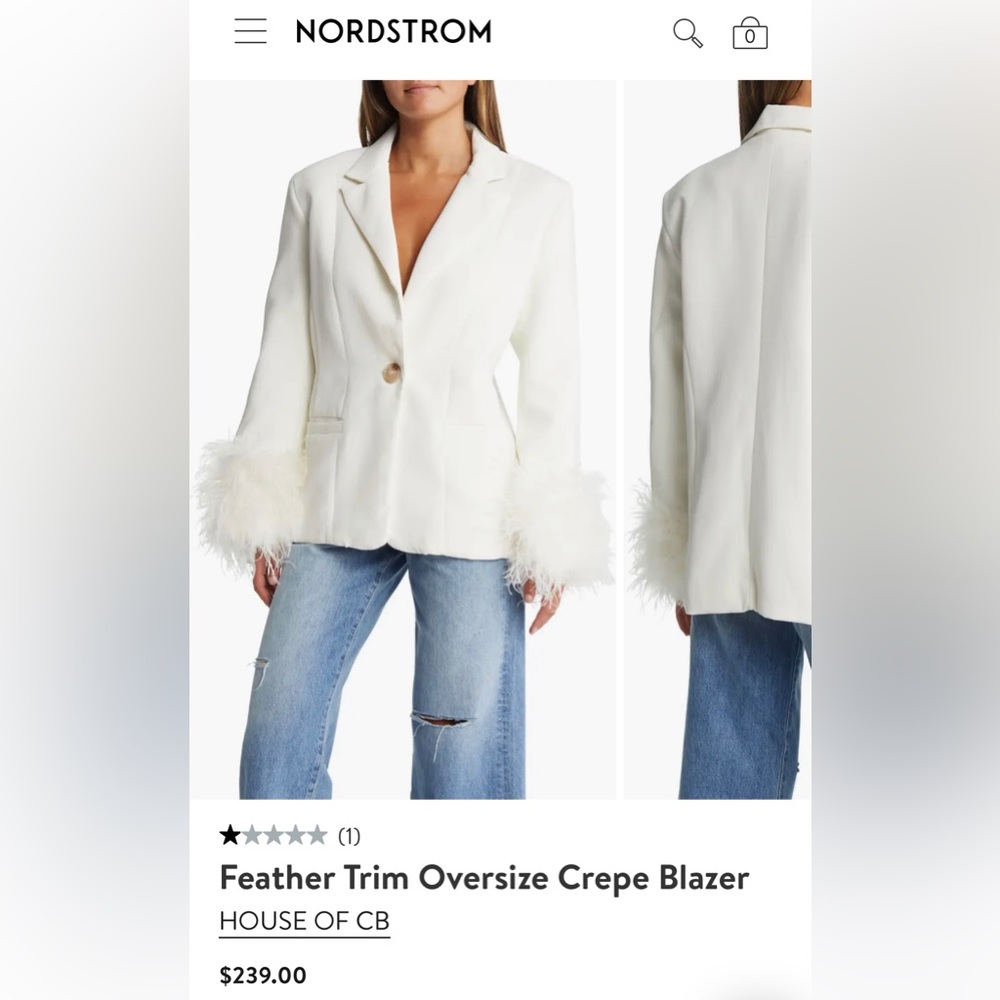 Feather trim oversized crepe blazer house of CB size L+